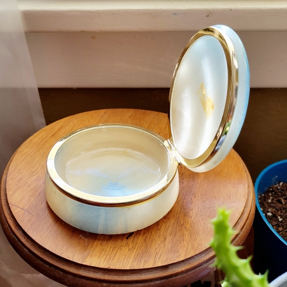 Vintage Blue and White Alabaster Stone hinged trinket box